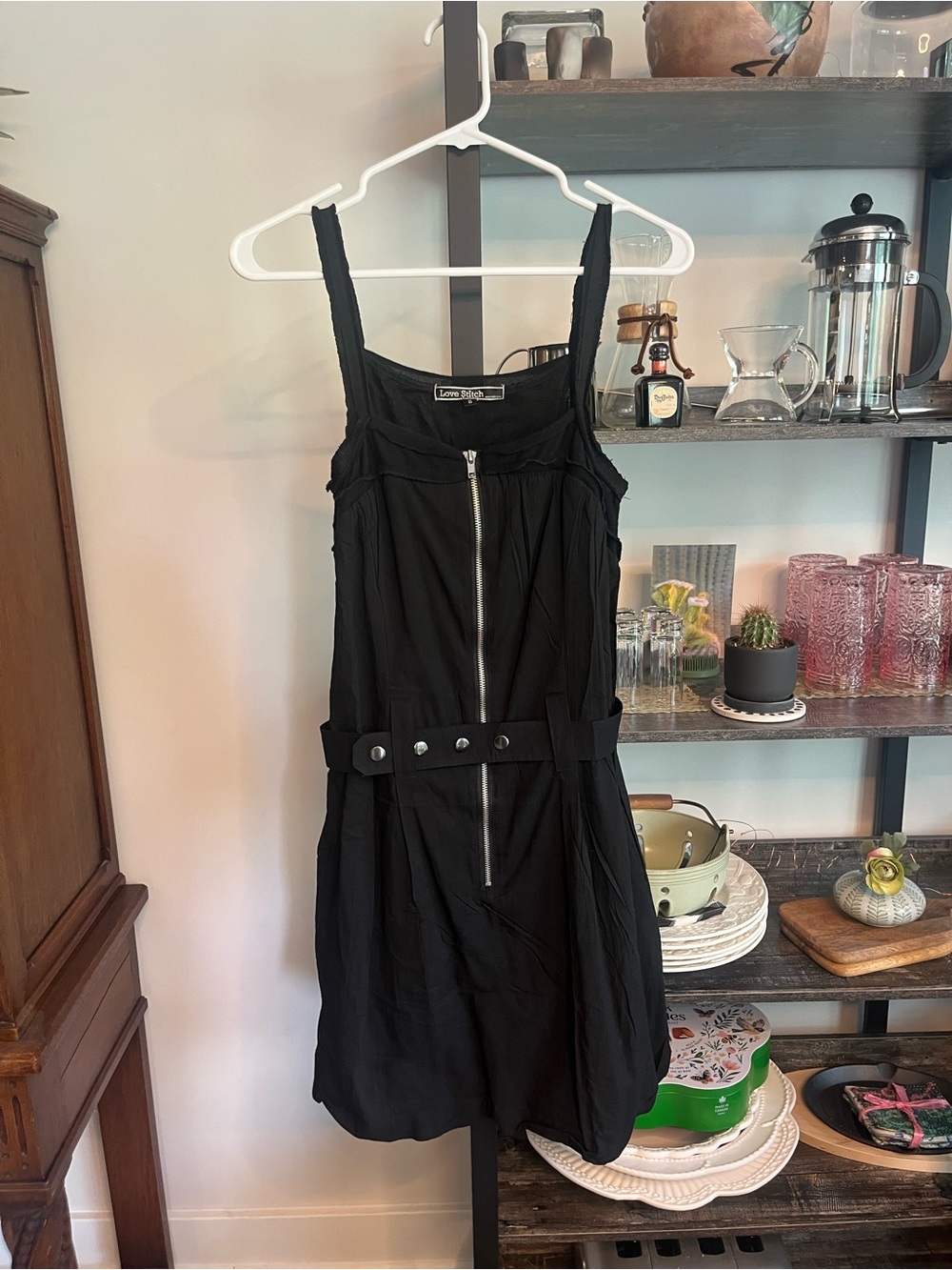 Industrial Bubble Hem Front Zip Belted Waist Mesh Detail Sleeveless Mini Dress S
